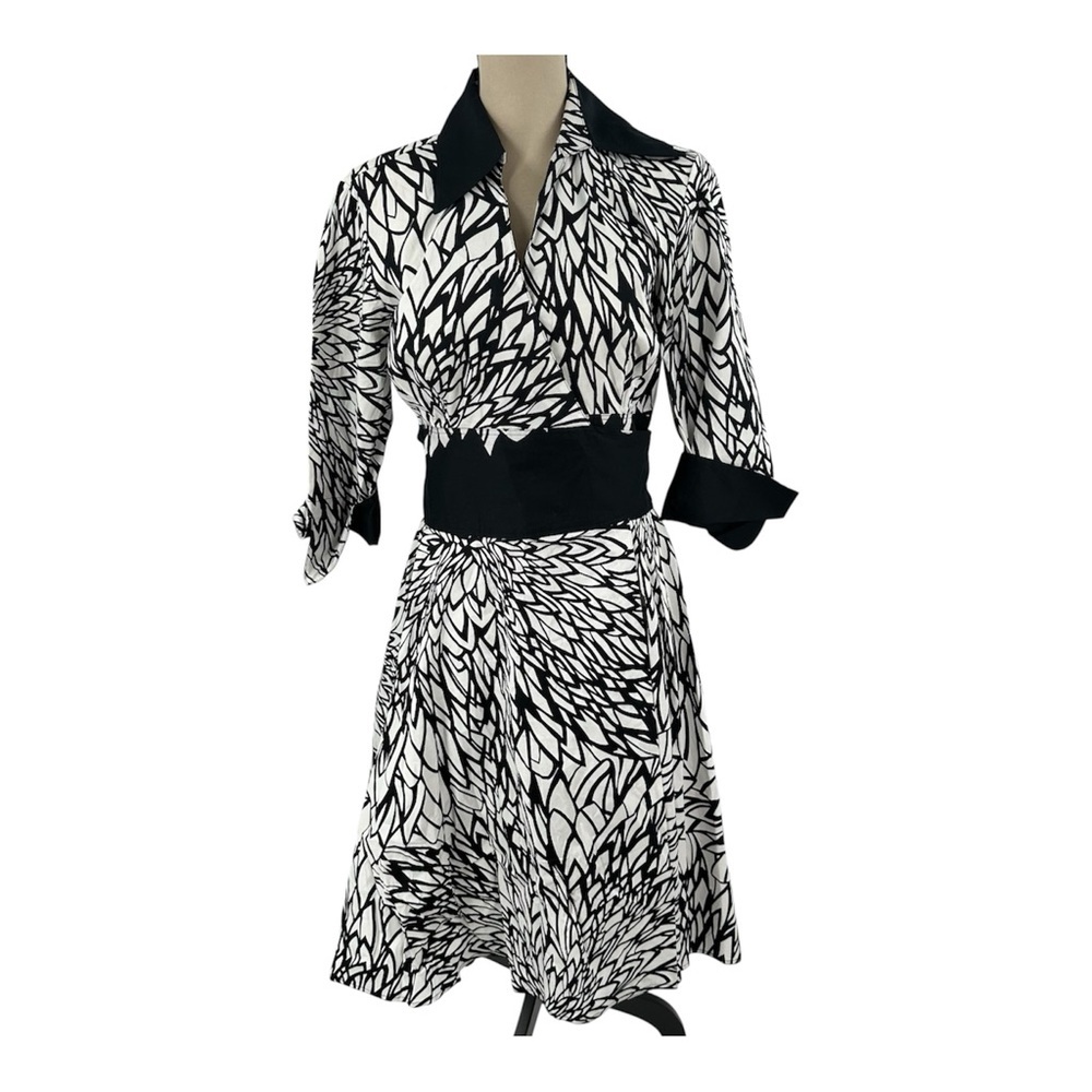 Finley Women’s Ginger Wrap Dress Size 12 Midi Black White Belted‎ Classic Casual